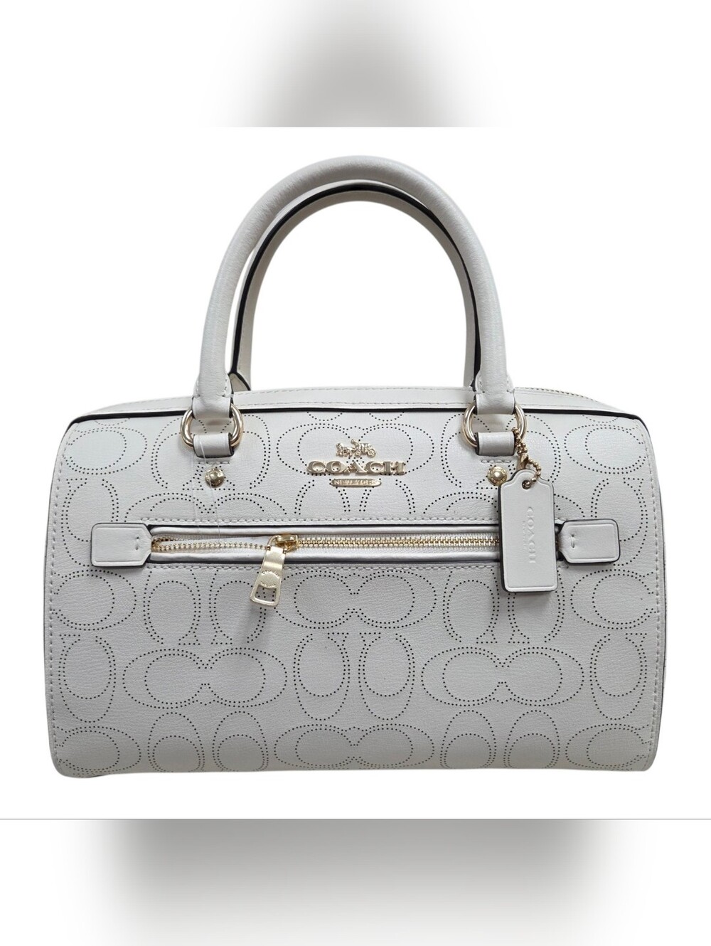 Coach White Perforated Signature Leather Hand Bag